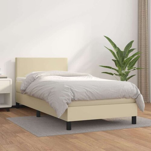  Boxspring - Krevet s oprugama i madracem krem 90 x 190 cm od umjetne kože - Krema 90 x 190 cm Gladak dizajn Cijene