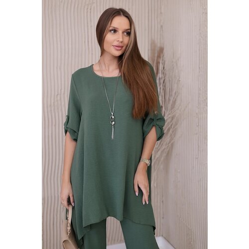 Kesi Włoski Set of blouse + pants with pendant dark khaki Cene