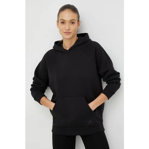 Adidas Bluza ženska, črna barva, s kapuco