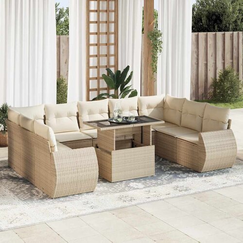vidaXL 10-dijelni set vrtnih sofa s jastucima bež od poliratana Cijene