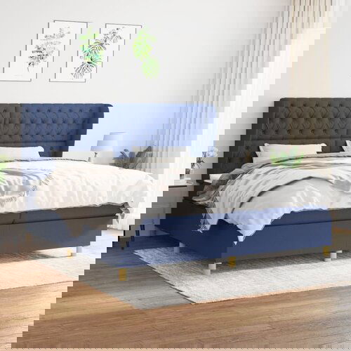 The Living Store Box spring postelja z vzmetnico modra 200x200 cm blago - Box Spring Postelja, (21512781) Slike