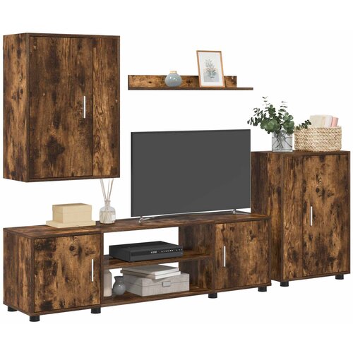 Set TV komoda Zidne 4 pcs Dimljeni hrast Konstruirano drvo Slike