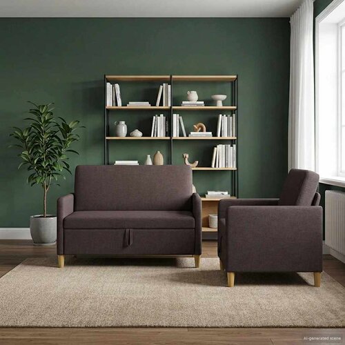  Set sofe s pohranom 2 pcs Tamno smeđa Poliester Cijene