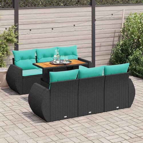  Vrtna garnitura - 7-dijelni set vrtnih sofa od poliratana s jastucima crni - Crna 1 Cene
