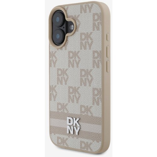 Dkny PU Leather Checkered Pattern and Stripe Zadn&amp;iacute; Kryt pro iPhone 16 Pink Ovitek za telefon Vijolična Slike