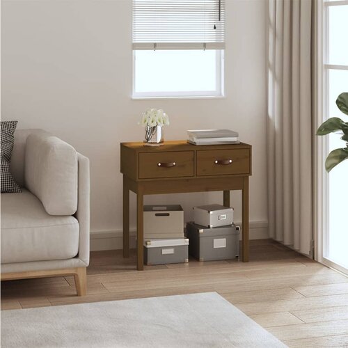 The Living Store Konzolna mizica medeno rjava 76,5x40x75 cm trdna borovina - Konzolna Mizica, (21503313) Slike