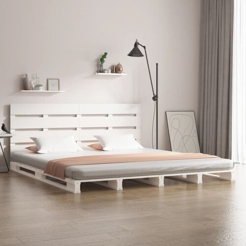 VidaXL Posteljni okvir brez vzmetnice bel 135x190 cm trdna borovina Slike