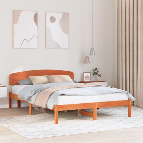 vidaXL Krevetna konstrukcija s uzglavljem Smeđa 160x200 cm Masivna borovina Cene