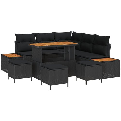 vidaXL 9-delni vrtni sofa set z blazinami črnega poliratana akacija, 4-delni vrtni jedilni set z blazinami črnega poliratana akacija Cene
