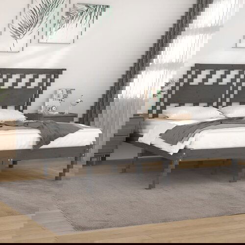 The Living Store Posteljni okvir siv iz trdne borovine 200x200 cm - Posteljni Okvir, (21526609) Slike