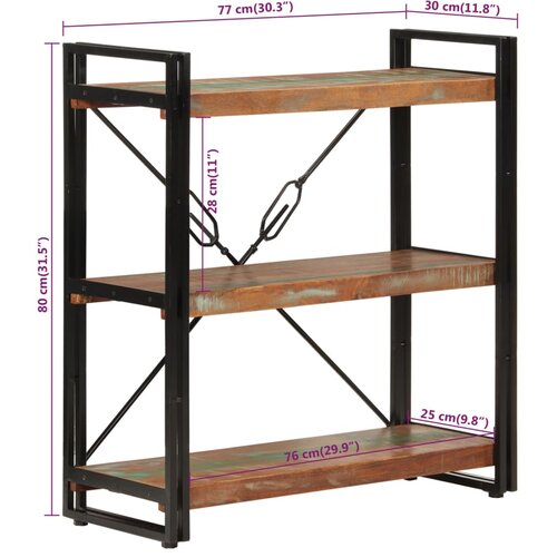  Regal za knjige s 3 razine 77x30x80cm obnovljeno drvo i željezo Slike
