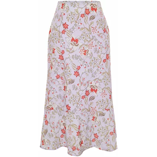 Trendyol Lilac Flounce Viscose Fabric Animal Pattern Midi Woven Skirt