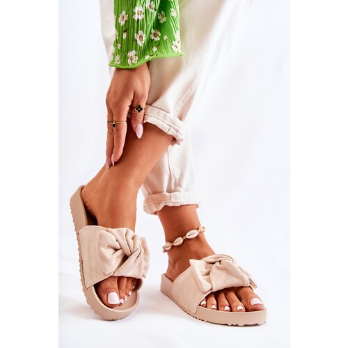 EVENTO PE1 Classic Suede Slippers With A Bow Beige Hayle Cene