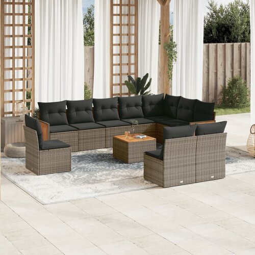 vidaXL 11-dijelni set vrtnih sofa od poliratana s jastucima sivi Cijene