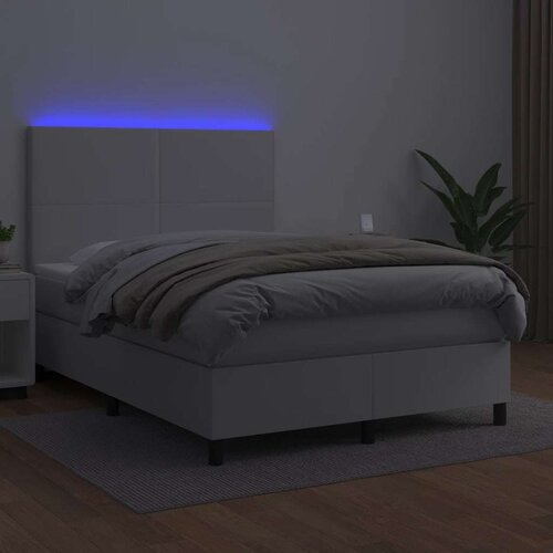  Krevet box spring s madracem LED bijeli 140x200 cm umjetna koža Slike