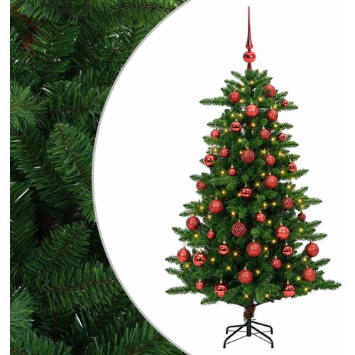  Umjetno božićno drvce s kuglicama 120 cm 150 LED lampica - 120 cm s LED-ima i crvenim lopticama Slike