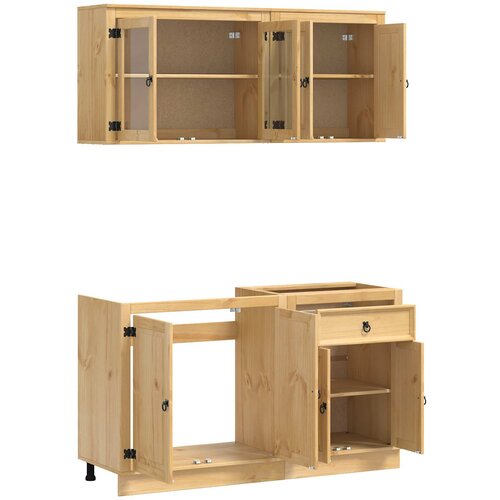  Cabinet s policom SKI 4 pcs Medeno Smeđa Čvrsto borovo drvo Slike