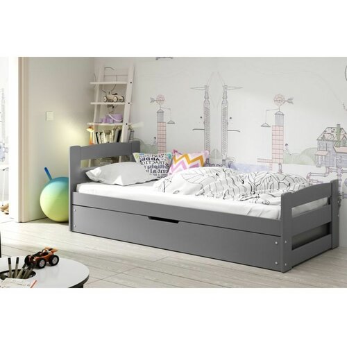 Ernie drveni dečiji krevet sa fiokom na podizanje - 200x90 cm - grafit Cene
