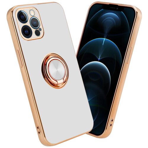 Cadorabo Ohišje, združljiv z Apple v sijajnem belem - zlatu z obročem - zaščitni pokrov iz fleksibilnega silikona TPU, z zaščito pred kamero in držalom magnetnega avtomobila, (20556310) Cene
