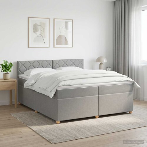  Boxspring krevet s madracem Svjetlosiva 200 x 200 cm Tkanina Cene