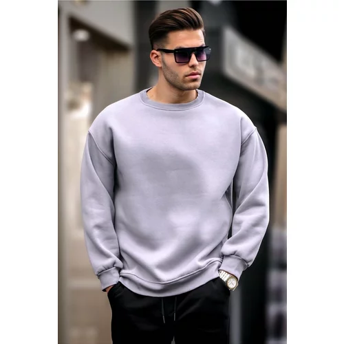 Madmext Dyed Gray Crew Neck Oversized Men's Charcoal Basic Sweatshirt 6048