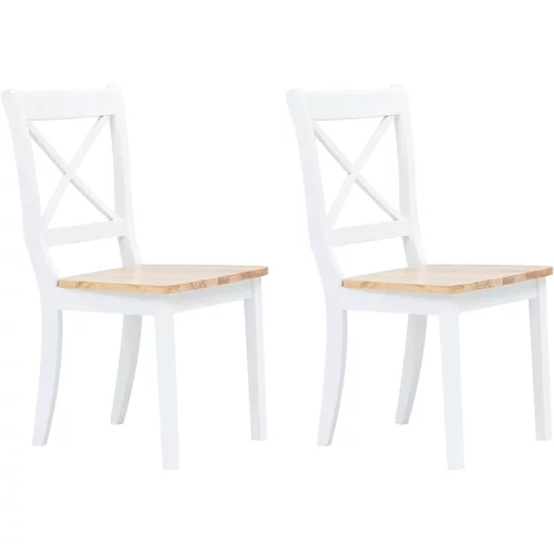 vidaXL jedilni stoli 2 kosa bel in svetel les trdni kavčukovec