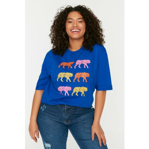 Trendyol Curve Blue Printed Knitted T-Shirt Slike