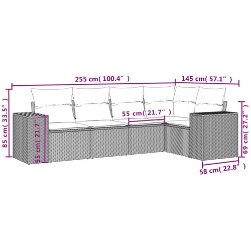  5-dijelna vrtna garnitura od poliratana s jastucima crna 62 x 62 x 69 cm Slike