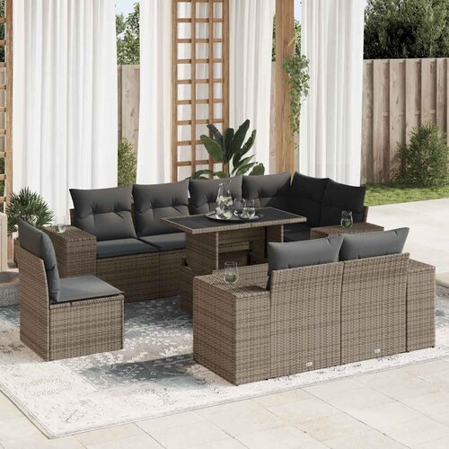 vidaXL 9-dijelni set vrtnih sofa od poliratana s jastucima sivi Cijene