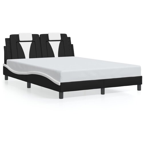vidaXL Posteljni okvir z LED lučkami črno bel 140x200 cm umetno usnje Cene