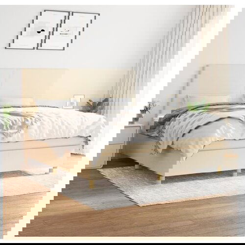 VidaXL Krevet s oprugama i madracem krem 160x200 cm od tkanine Slike