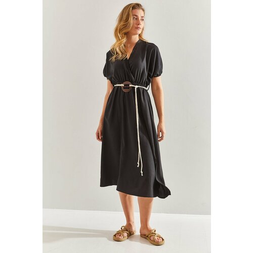 Bianco Lucci Women's Double Breasted Neck Belted Dress Cene