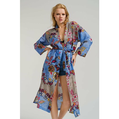 armonika Women's Blue Patterned Long Kimono Cene