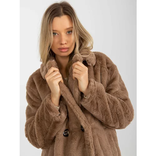 Fashion Hunters Dark beige fur coat with collar OH BELLA