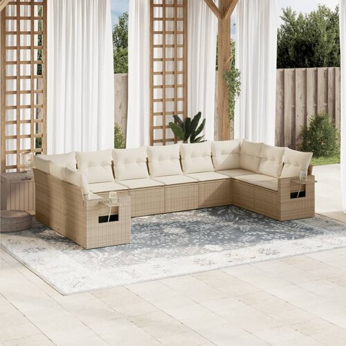 VidaXL 10-dijelni set vrtnih sofa s jastucima bež od poliratana Slike