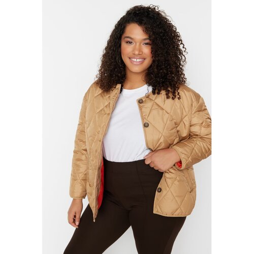 Trendyol Curve Camel Crew Neck Quilted Coat Cene