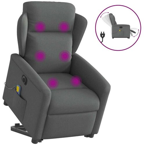 VidaXL Električni masažni naslonjač na podizanje od tkanine tamnosivi Slike