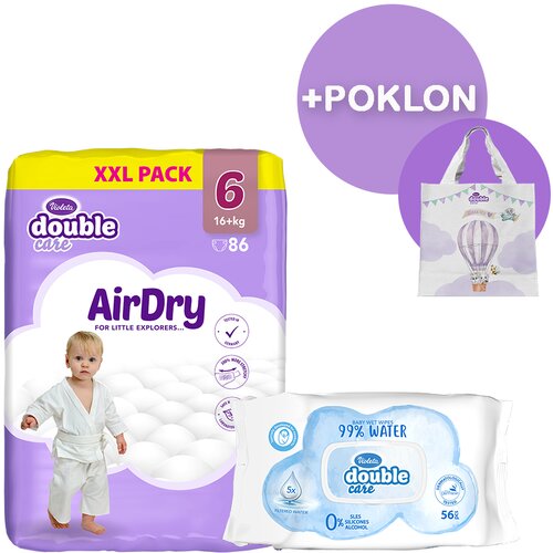 Violeta DC Giga Air Dry Pelene za bebe, 6, Junior, 86 komada + Water Care Vlažne maramice, 56 komada + POKLON Ceger Cene