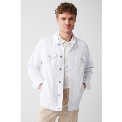 Avva Men&amp;#039;s White Washed 100% Cotton Comfort Fit Denim Coat Slike
