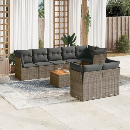 vidaXL 9-dijelni set vrtnih sofa od poliratana s jastucima sivi Cijene