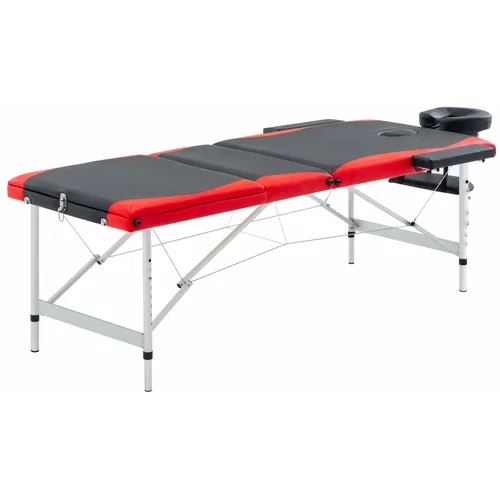 Sklopivi stol za masažu s 3 zone aluminijski crno-crveni