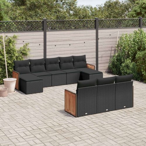  10-dijelni set vrtnih sofa s jastucima crni od poliratana Cijene