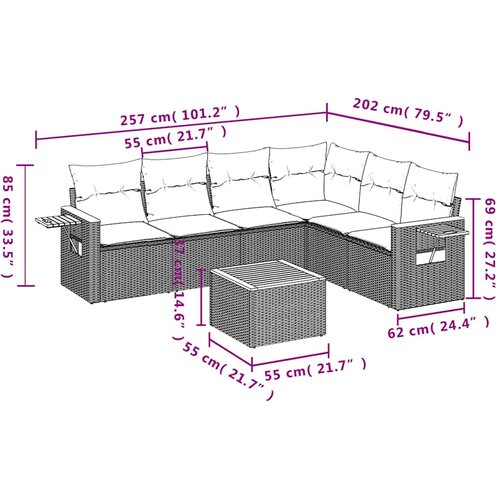  7-dijelni set vrtnih sofa od poliratana s jastucima sivi Slike