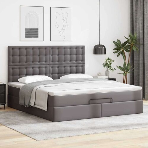 VidaXL Otomanski okvir kreveta s madracem sivi 160x200cm umjetna koža Slike