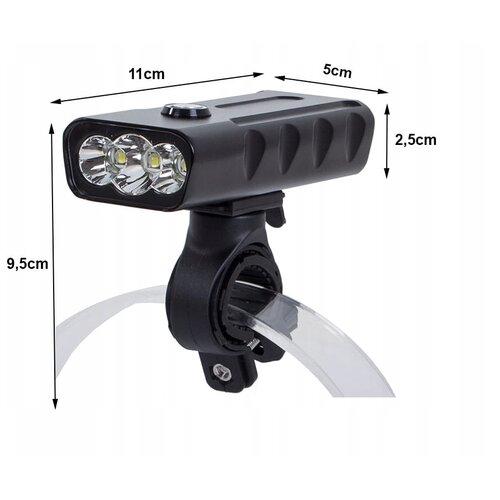  Alu. led cree xm-l t6x3 svjetlo za bicikl ipx5 crno usb 7500k Slike