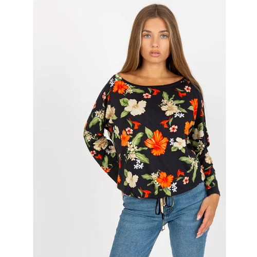 Fashion Hunters Black RUE PARIS long sleeve blouse with flowers