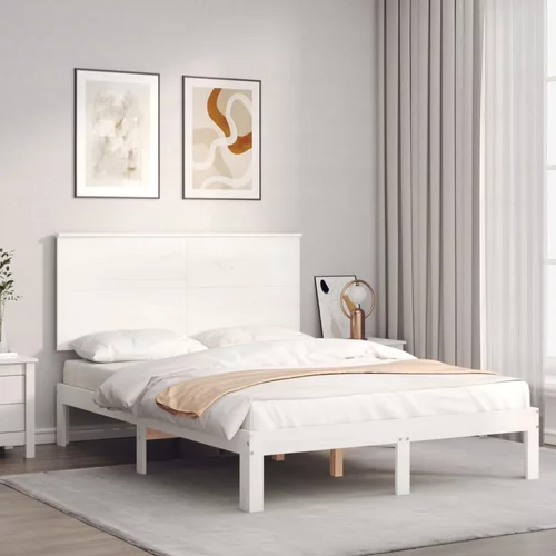  Okvir za krevet s uzglavljem bijeli 140x200 cm od masivnog drva