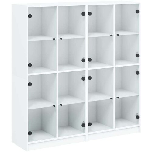 VidaXL Knjižna omara z vrati bela 136x37x142 cm inženirski les Slike