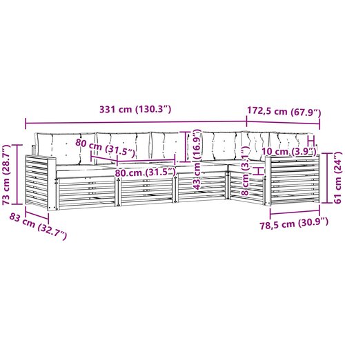  Set vanjskih sofa 5 kom. Prirodna i svijetlo siva Smeđa 331 x 172,5 x 73 cm Slike