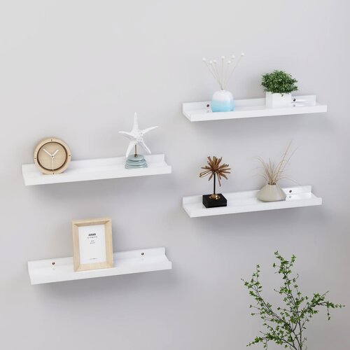 VidaXL Zidne police 4 kom visoki sjaj bijele 40 x 9 x 3 cm Slike
